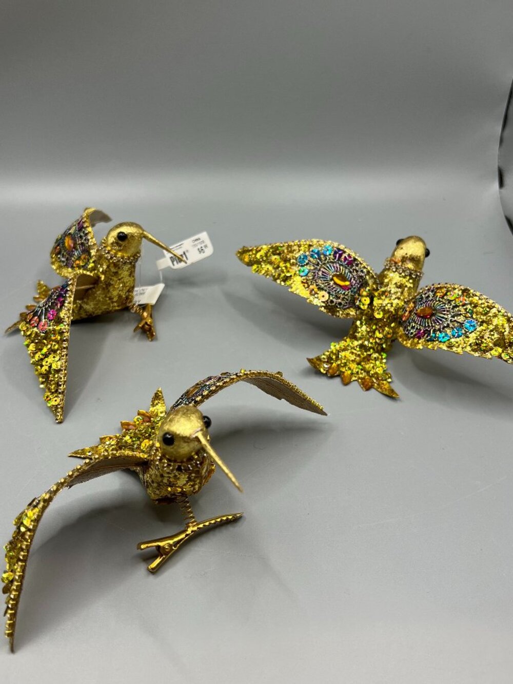 Pier 1 Hummingbird Clip On Ornament Red/Gold Sequins Rhinestone Lot of 3 Glitter